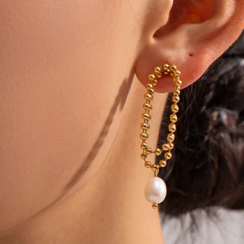 Nerūdijančio plieno PVD 18K paauksuotas juodinimas Ilgi natūralūs perlų karoliukai Lašo auskarai Moterų papuošalų didmeninė prekyba 2023 Madinga