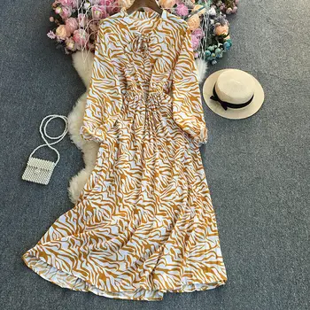 Netaisyklinga juostele marginta šifono suknelė ilgomis rankovėmis 2023 m. pavasario ir rudens mada Retro laisvalaikio korėjietiški drabužiai Vestido T1650