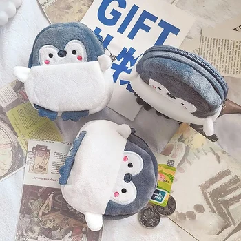 New Kawaii Anime Plush Penguin Monetų piniginės Vyrai Moterys Korėjos mados mini mielas užtrauktukas Monetų piniginė Berniukas Mergaitės krepšys