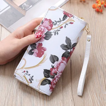 New Women's Rose Print Piniginė Ilga rankinė Fashion Wild Zipper Clutch Bag Multi-card Wallet Piniginė Card Holder Cartera Money Bag