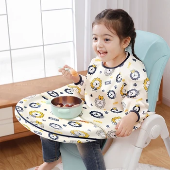 Nešiojamas kombinezoninis kūdikių maitinimo seilinukas, skirtas valgyti ilgomis rankovėmis, seilinukai pritvirtinami prie aukštos kėdutės ir stalo nujunkymo seilinukai Drop Shipping