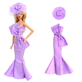 NK 1 vnt madinga vestuvinė suknelė Barbei Lėlė Princesė Drabužiai Violetinis sijonas +nėrinių kepurė 1/6 FR BJD aksesuarai Žaislas