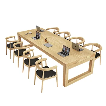 Nordic all solid wood konferencijų stalo biuras minimalistinis kelių asmenų kompiuterinis stalas didelės lentos derybos