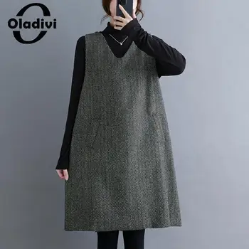 Oladivi Sundress Oversize suknelė moterims 2023 Pavasario rudens naujos laisvalaikio laisvos midi suknelės ilgas tunikos chalatas M-3XL 9155