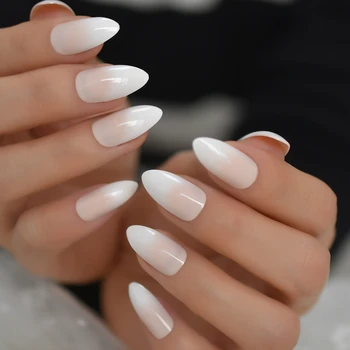 Ombre Beige White French Fake Nails Stiletto Gradient Press On Sharp End False Faux Ongles Daily Office Finger Wear Nails Tips