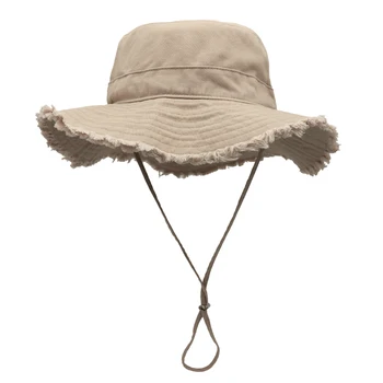 Outfly Moteriškos medvilnės mišinio kaušo žvejybos kepurė Neapdorotas kraštas Atsitiktinė apsauga nuo UV spindulių Saulės paplūdimio skrybėlė Vyriška Panamos skrybėlė