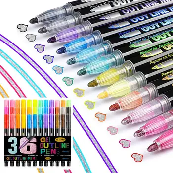 Outline Marker Set Shimmery Outline Marker Kit for Kids' Art Projects Metallic Double Line Glitter Liquid Mark Pen Set for Diy