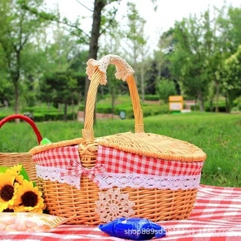 Paprasta miela pinta nešiojama rankena Laikymo krepšiai Pikniko krepšys su dangčiu Vaisių maistas Namų sodo organizavimo priedai