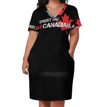 Pasitikėk manimi, aš esu Kanados mados gatvės suknelė Laisvas sijonas V kaklu trumpomis rankovėmis Laisvalaikio vakarėlio sijonas 5Xl Kanada Kanados Eh Puikus