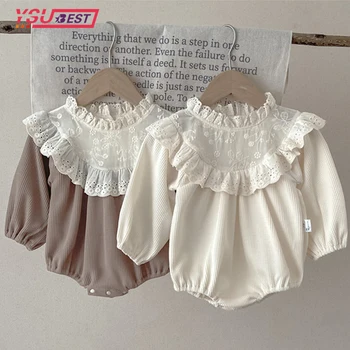 Pavasario kūdikių mergaičių kombinezonas Naujas mergaičių drabužis Nėriniai ilgomis rankovėmis Medvilnės siuvinėjimas Ruduo Naujagimių mergaičių smėlinukai