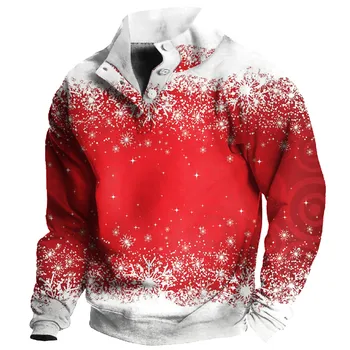 Pavasario žiema Vyriški stand-Up apykaklės džemperiai Linksmų Kalėdų elementų atspaudas Raudona balta spalva Mada Lauko laisvalaikio megztinio viršus