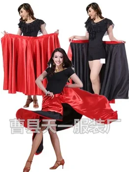 Performansas Šokantys drabužiai Moterys Raudona juoda kablio kilpa Ispaniškas flamenko sijonas plius dydis Moteriškos čigonų merginos Satino šilko suknelė