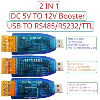 PLC IO HMI MCU PTZ išmaniųjų namų derinimas 12V 5V VCC išvestis USB į RS485 RS232 TTL keitiklis UART PC COM nuoseklaus prievado modulis