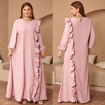 Plisuota mada Rožinė Kaftano suknelė Musulmoniška Abaya Dubajus Turkijos chalatas Ramadano suknelės Moterys Elegantiški vakariniai vakarėlio drabužiai pilnomis rankovėmis