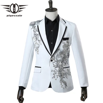Plyesxale Mens Sequin Crystal Embroidery Blazers Black Red Royal Blue White Blazer Men Nightclub Stage Party Prom Blazers Q291