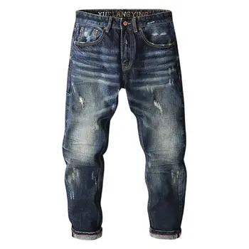 Plėšyti pavasario rudens džinsai Vyrai Tiesios džinsinės kelnės Gatvės drabužių kelnės daro senus aukščiausios kokybės drabužius