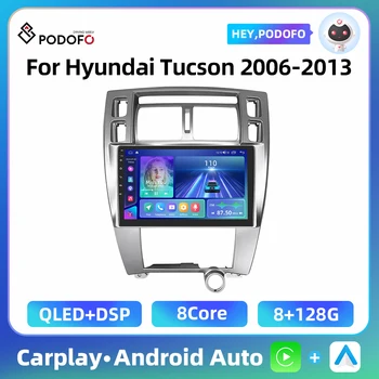 Podofo 8+128GB automobilinis ekrano grotuvas Hyundai Tucson 2006-2013 WIFI+4G DSP Bluetooth AI Voice RDS FM imtuvas 2 Din Android radijas
