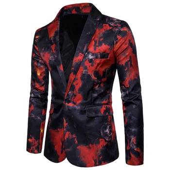 Pop New Spring Casual Blazers Men Flame Printed Jackets Blazers Single Button Party/Performance Suit Men's Casual Blazer