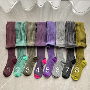 Pop&karštos mišrios spalvos juostelės megztos pėdkelnės Moteriškos kojinės