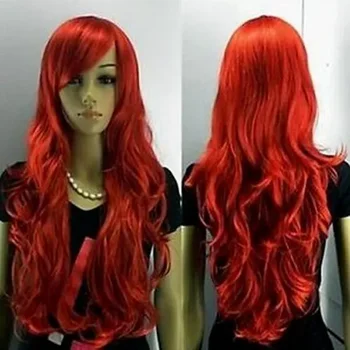 Populiarios moterys Red Long Curly Ladies Cosplay Party sintetinis plaukų perukas