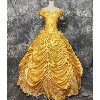 Prabangaus stiliaus Cosplay kostiumas Princess Belle geltona korsetinė suknelė suaugusioms moterims Puošnios Helovino vakarėlio suknelės