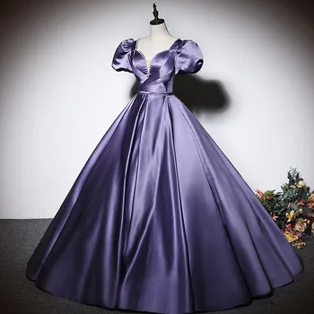 Prabangi Quinceanera suknelė trumpomis rankovėmis Satin Party suknelė Ball Gown Vintage Robe de Bal Vestidos Plus Size