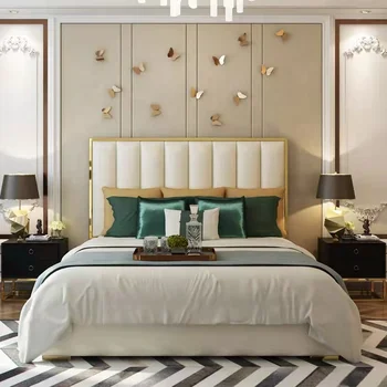 prabangus miegamojo komplektas baldai karaliaus dydis modernus auksinis rėmas naujausias dvigulė lova dizainerio baldų komplektas odinė prabangi lova