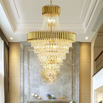 Prabangus modernus šviestuvas svetainei Auksas Namai Papuoškite laiptų lempą Didelis šviestuvas Spiralinis dizainas Prieškambaris Cristal Šviesa