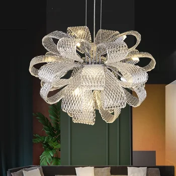Prabangus stiklinis šviestuvas svetainei Led Modernus namų dekoro pakabinamas šviestuvas Kūrybinis dizainas Vidaus apšvietimas Sidabrinis miegamojo blizgesys