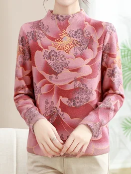 Print Moteriški megztiniai Ruduo Žiema Pusė vėžlio Korėjos mados megztiniai ilgomis rankovėmis Viršus Blusas Femme minkštas pūkuotas megztinis