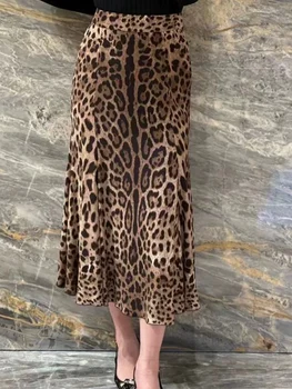 Retro pavasario ir rudens nauja aukšto juosmens leopardo klubų sijono mada Džokeris fishtail sijonas elegantiško temperamento moteriški drabužiai.