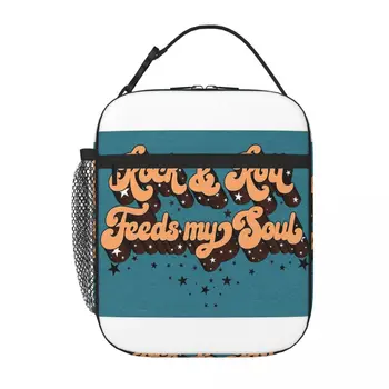 Rock And Roll Feeds My Soul 70s Vintage Lunch Tote Thermal Bag Insulated Bags Children's Food Bag