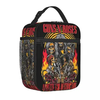 Rock Music Lunch Bag For Women Guns N' Roses Manga Custom Lunch Box Fun Office Cooler Bag Portable Oxford Tote Food Bags