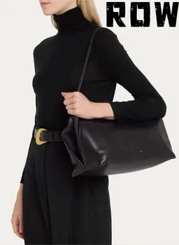 ROW2023 Moteriškas krepšys Juodas minimalistinis krepšys Odinis didelės talpos važinėjantis rankinis Magnetinė sagtis Pečių krepšys