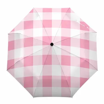 Rožinis languotas raštas pavasarį Lauke Visiškai automatinis Sulankstomos aštuonios sruogos Skėčiai suaugusiems Spausdintas skėtis