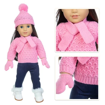 Rožinis megztinio kostiumas tinka American Girl 18 colių Amerikos mergaitės lėlė Aleksandro lėlė Drabužiai Lėlių aksesuarai Geriausia dovana