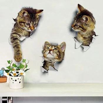 Ryškios 3D katės Sienų lipdukai Vonios kambarys Tualetas Svetainė Virtuvės dekoravimas Lipdukai Meno lipdukas Plakatas
