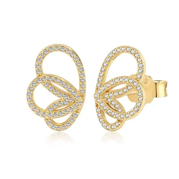 S925 Pure Silver Ear Stud Light Luxury Zircon Inred Butterfly Shape Line Sense High Grade Wedding Versatile Jewelry Ladies