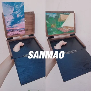SANMAO Rankų darbo juoda riešutmedžio aliejaus dažymo dėžutė Rankinė tapybos dėžutė 