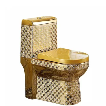 Santechnikos gaminiai Auksinis komplektas Keramika Vieno gabalo WC prabangus vonios kambarys Auksinis tualetas