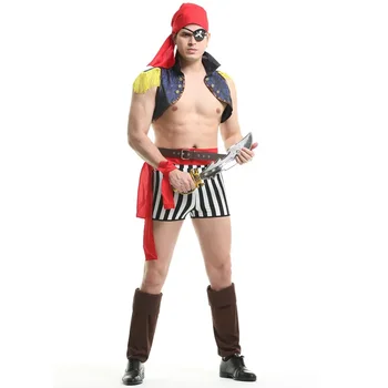 Sexy Pirate Uniform Cosplay apatinio trikotažo komplektas vyrams Helovino kostiumas Vyriški žaidimai Vaidmenų žaidimas Egzotiški porno drabužiai