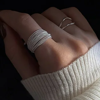 Sidabru padengtas unikalių linijų žiedas moterims Papuošalai Pirštu reguliuojamas vintažinis žiedas vakarėlio gimtadienio dovanai Mados papuošalai