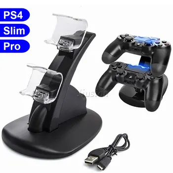 skirta Sony PS4 Play Station 4 /PS4 Pro/Ps4 Silm valdiklis Dvigubas žaidimų pulto įkroviklis 2LED USB įkrovimo doko stovas PS4 žaidimų priedas