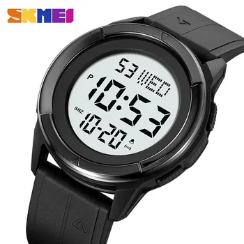 SKMEI Mens Chrono Countdown Digital 5bar Neperšlampamas rankinis laikrodis montre homme 2047 LED lemputė Ekranas Elektroniniai sportiniai laikrodžiai