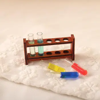 Spalvingas mėgintuvėlio modelis realistiškas 1 12 lėlių namelio miniatiūrinių laboratorinių įrankių rinkinys su nuimamu mėgintuvėlio stovo mokykla miniatiūrai