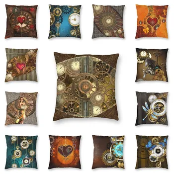 Steampunk kvadratinis pagalvės užvalkalas Pagrindinis Dekoratyvinis Nuostabūs laikrodžiai Pagalvėlės Mesti pagalvę svetainei Dvipusis spausdinimas