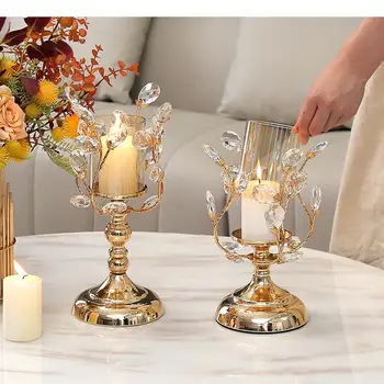 Stiklinis metalinis žvakių laikiklis Auksinis žiedlapis Krištolo medžio forma Darbastalio amatai Papuošalai Vestuvių aksesuarai Namų dekoravimas