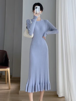 Stora undinėlė O-Kaklas Ilgas megztinis Maxi suknelė moterims Elegantiškas laisvalaikis Moteriška A-linija Lieknas Seksualus mezgimas Ruduo Žiema 2023