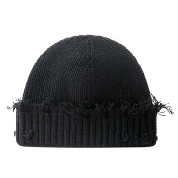 Storas žiemos rankogalių storas beanie briaunotas megztas vyrų moterų skrybėlė su skylute Hip Hop Nelaimingos lygumos kaukolės Toque