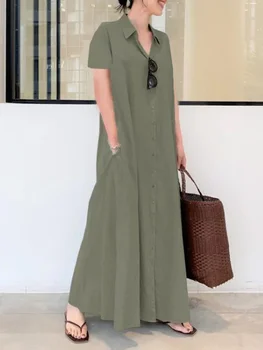 Summer New In Dresses for Women 2023 Korean Fashion LOOSE Short Sleeve Vintage Chalate Oversize Casual Streetwear Long Dresses